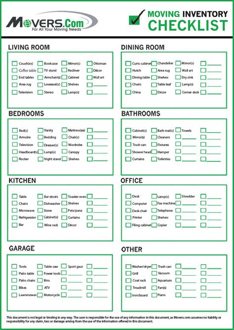 Printable Moving Inventory List