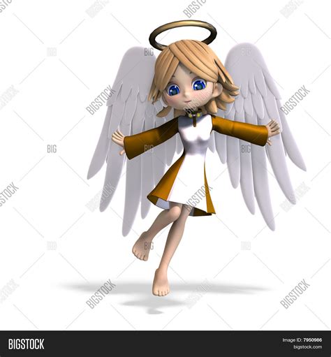Cute Cartoon Angel With Wings And Halo Stock Photo And Stock