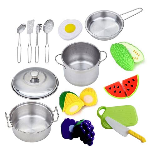 15pieces Children Mini Kitchen Toy Cookware Pot Pan Kids Cook Play Toy