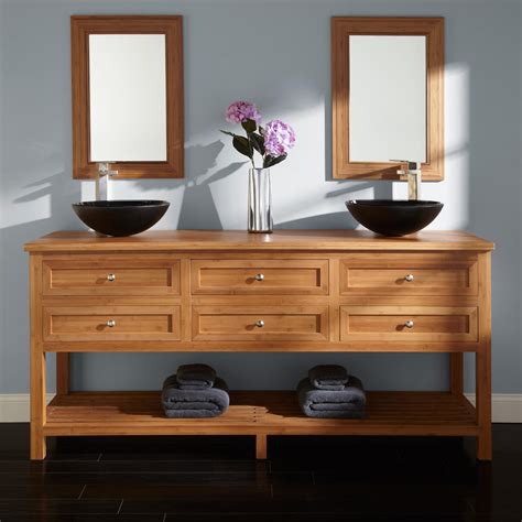 Keep cosmetics and other daily essentials organized on your bathroom vanity or a dresser top with the bathroom vanity storage organizer canister from mdesign. 72" Thayer Bamboo Double Vessel Sink Vanity - Bathroom