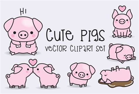 Premium Vector Clipart Kawaii Pigs Cute Pigs Clipart Set