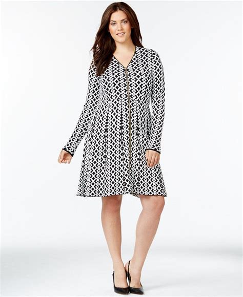 Inc International Concepts Plus Size Zip Front Patterned Knit Dress