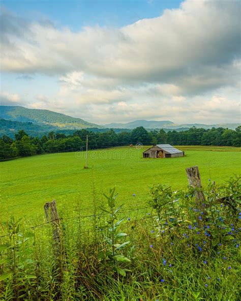 Rural Scene With Farm Fields And Barn In The Mountains Of West Virginia