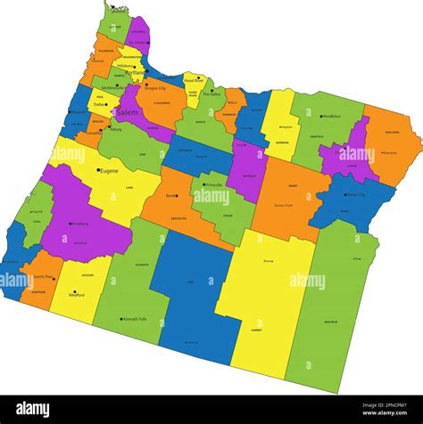 Colorful Oregon Political Map With Clearly Labeled Separated Layers