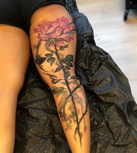 Watercolor Pink Rose Back Of Leg Piece