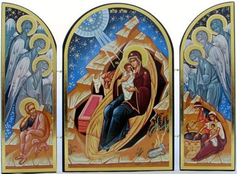 Traditional Triptych Of Jesus And The Virgin At His Nativity Sacred