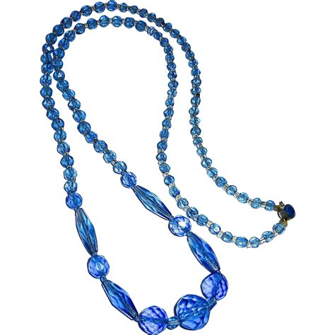 Art Deco Transparent Czech Blue Glass Bead Flapper Necklace Sold On