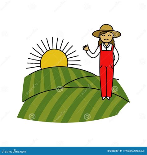 Farmer Doodle Icon Vector Color Line Illustration Stock Vector