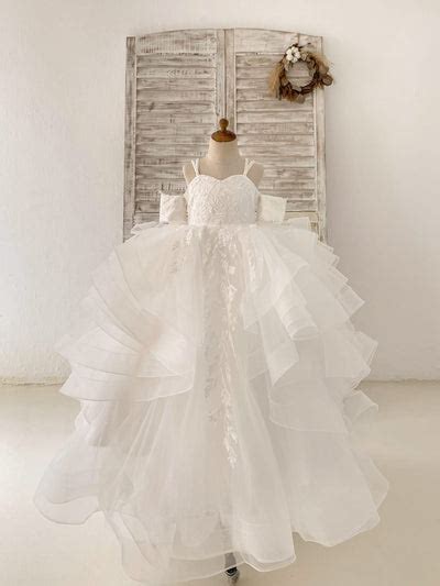 Ivory Lace Champagne Tulle Wedding Flower Girl Dress Princessly