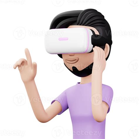 free happy man using virtual reality headset cute cartoon character with vr 3d rendering