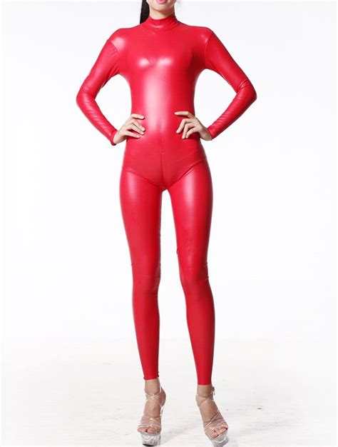 2021 Sexy Women Full Body Shiny Leotard Bodysuit Latex Two Way Zipper
