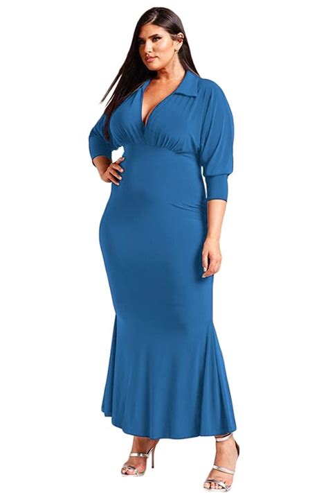 Get the best deals on plus size maxi formal dresses for women. Navy Blue Deep V Collared Plus Size Maxi Dress | Plus size ...