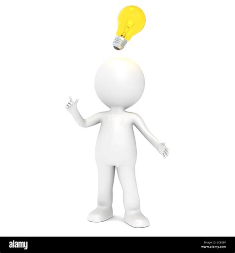 3d Little Human Character Having An Idea Illuminative Light Bulb Stock