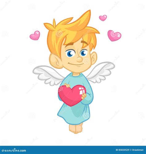 Illustration Of A Baby Cupid Hugging A Heart Cartoon Illustration Of