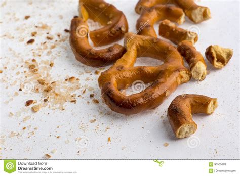 A Broken Baked Pretzels On White Stock Image Image Of Brown Pretzel
