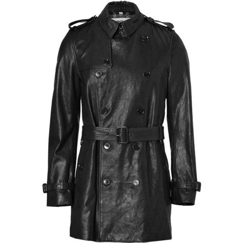 burberry london black leather mid length britton trench coat 3 345 liked on polyvore long