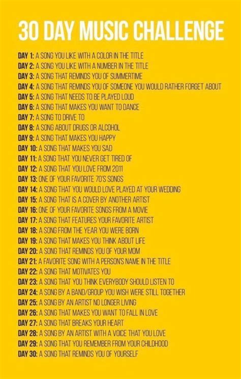 30 Day Music Challenge 30 Day Writing Challenge Song Challenge Squat