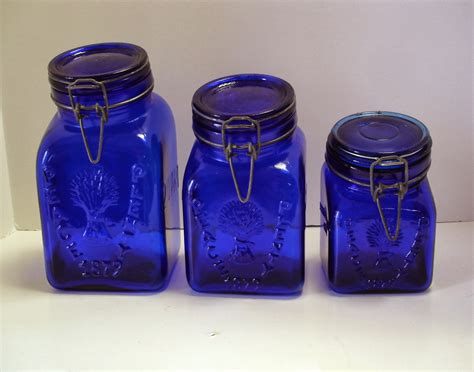 Still Stunning Vintage Resale Vintage Granny S Products Cobalt Blue Glass Kitchen Storage Jars