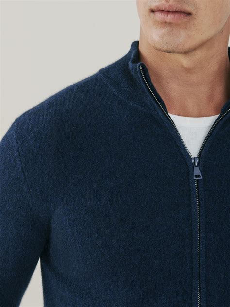 Carnaby Mens Luxury Cashmere Zip Up Cardigan Navy