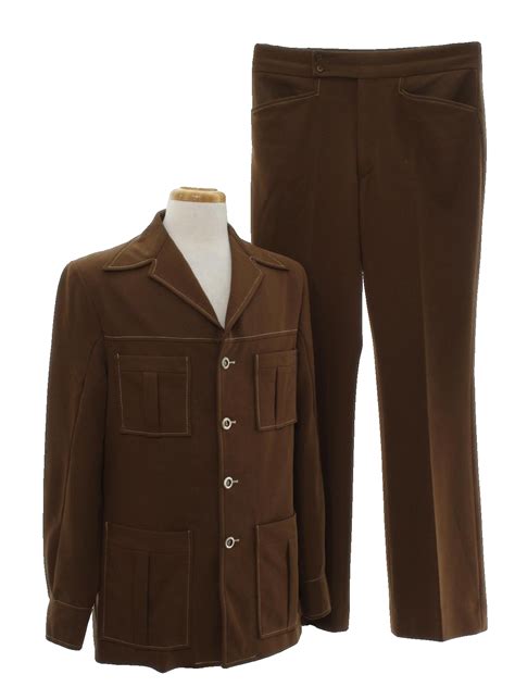 Retro 70s Leisure Suit 70s Don Hoffman Mens Chocolate Brown Combo