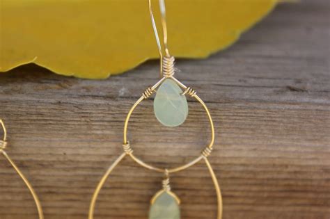 Gold Hoop Chandeliers With Pale Blue Chalcedony Etsy