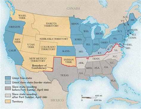 Confederate Union And Border States Map