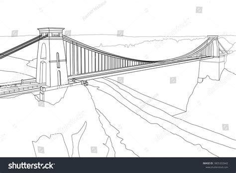 Digital Line Drawing Clifton Suspension Bridge Ilustrações Stock