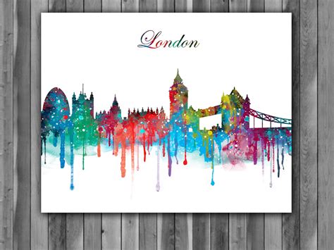 London Skyline Watercolor Print London Skyline Art London Skyline