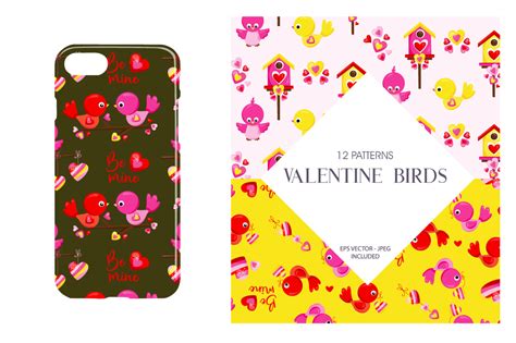 Valentine Day Love Birds Pattern Collection Vector Ai