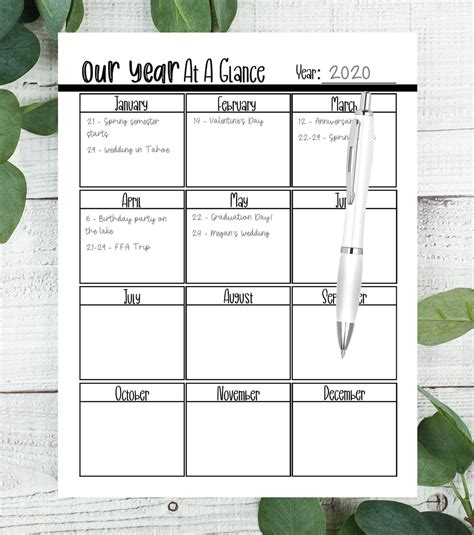 Calendar Template Year At A Glance School Calendar Blank At A Glance