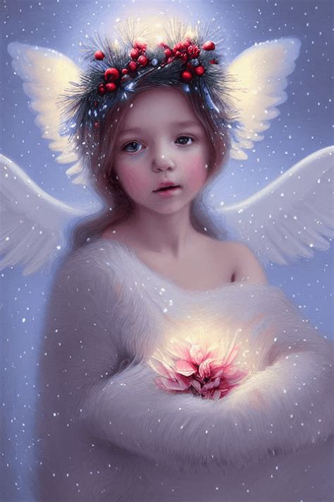 Cute Beautiful Angel Baby With Winter Flowers On Head · Creative Fabrica