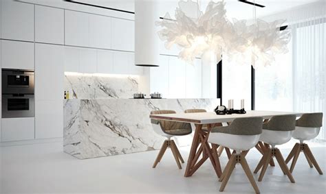 This design works for kitchens with an unobstructed view. Déco cuisine marbre à travers une galerie d'intérieurs design