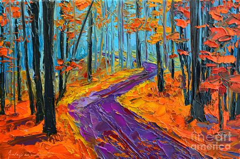 Autumn Forest And Purple Path Orange Red Foliage