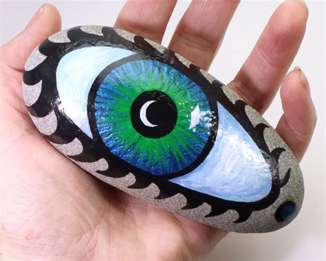 Hand Painted Eye Rock Blue Eyeball Art Whimsical Art Office Etsy