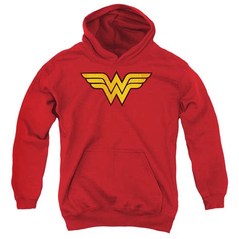 Wonder Woman Distressed Logo Youth Pull Over Hoodie