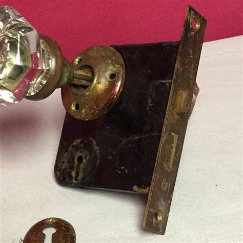 Antique Glass Door Knob Latch Lock Set Brass Mortise Lock Skeleton