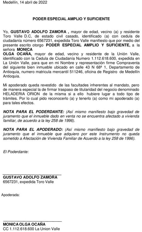 Carta Modelo De Poder Especial En Colombia Modelo De Informe