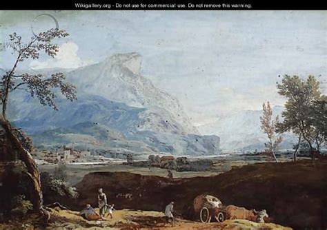 An Extensive Mountain Landscape With Peasants And A Waggon Marco