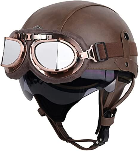 Xudan Halve Helm Motorhelm Vintage Pu Lederen Halve Helm Bromfiets