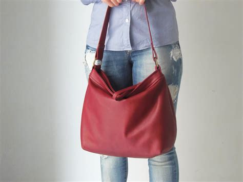 Red Leather Bag Soft Leather Bag Leather Hobo Bag Medium Etsy