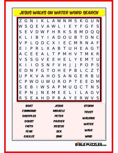 Jesus Walks On Water Bible Word Search Puzzle
