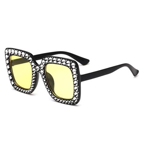 Luomon Classic Luxury Women Crystal Square Shape Sunglasses Mirror Retro Imitation Diamonds