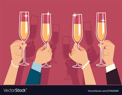Hands Holding Champagne Glasses People Celebrate Vector Image