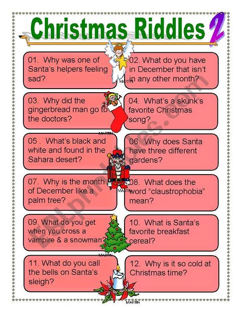 Christmas Riddles For Everyone Esl Worksheet By Dturner