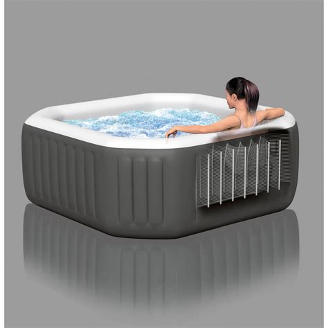 Buy Intex 120 Bubble Jets 4 Person Octagonal Portable Inflatable Hot Tub Spa Gray Online At
