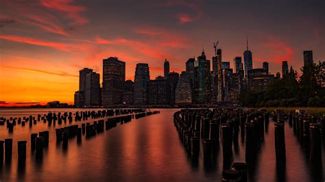 New York Cityscape During Sunset Hd Travel Wallpapers Hd Wallpapers
