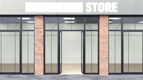 Modern Store Shopfront With Large Large Windows Brick Columns 3d