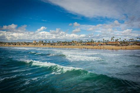 Waves In The Pacific Ocean And View Of The Beach In Newport Beach