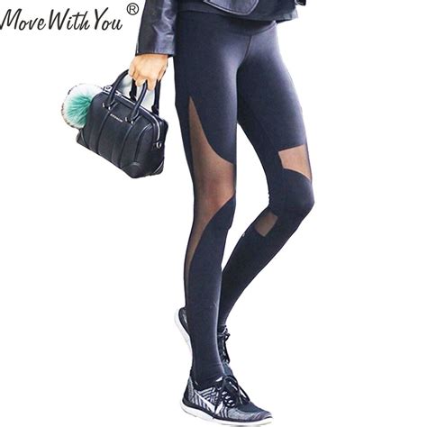 Move With You Women Sport Fitness Leggings Elastic Gym Capris Hollow
