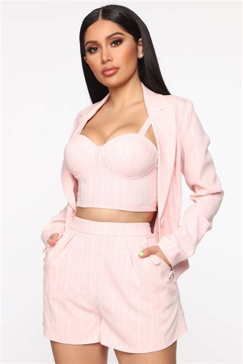Seemingly Striped Blazer Set Pink Blazer Set Fashion Fashion Nova